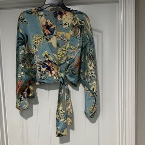 Floral Wrap Top - Blue